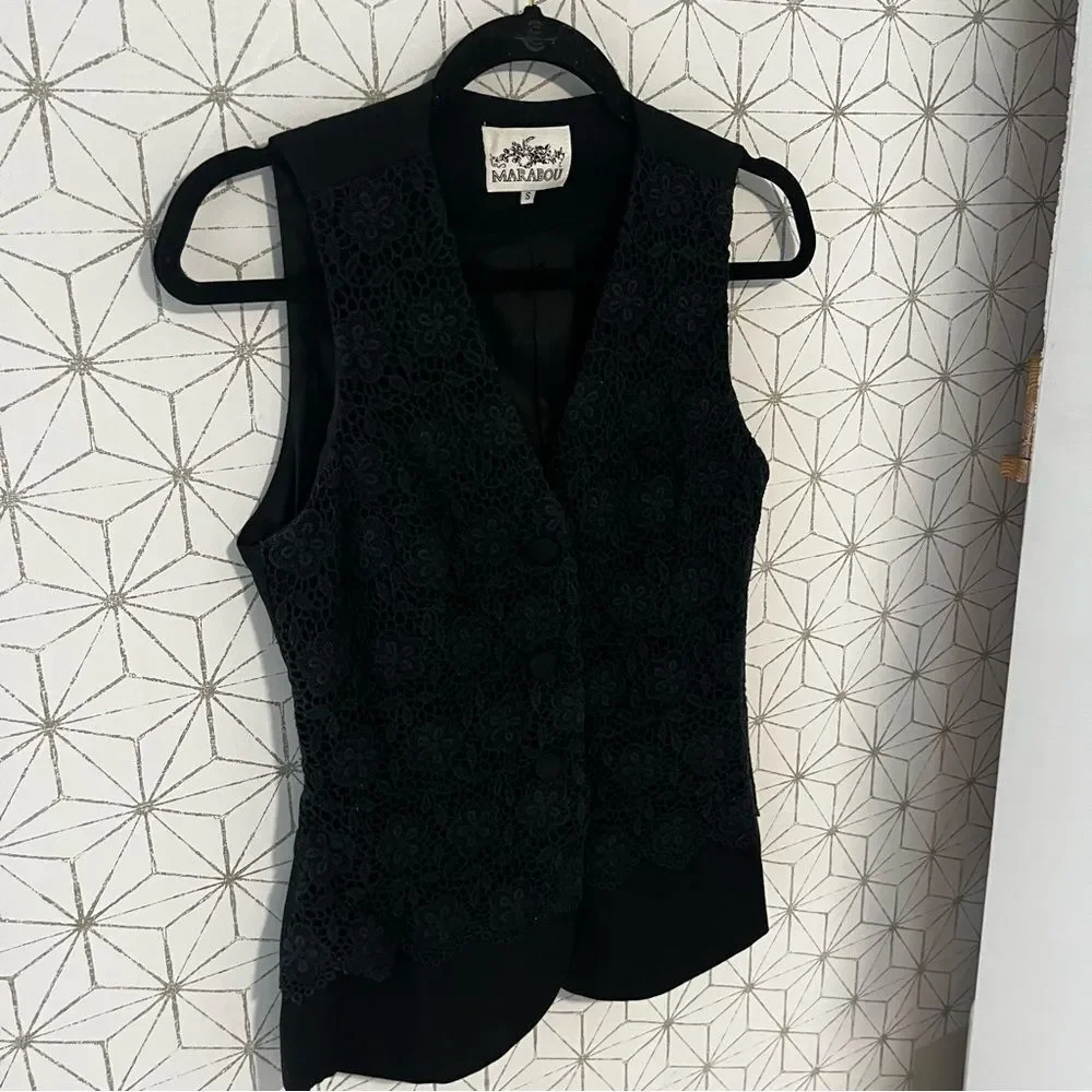 Vintage Lace Long Vest Black
